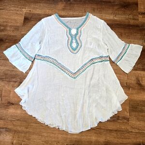 Princess Cruises XXL Chic White Coverup with Blue and Pink Details